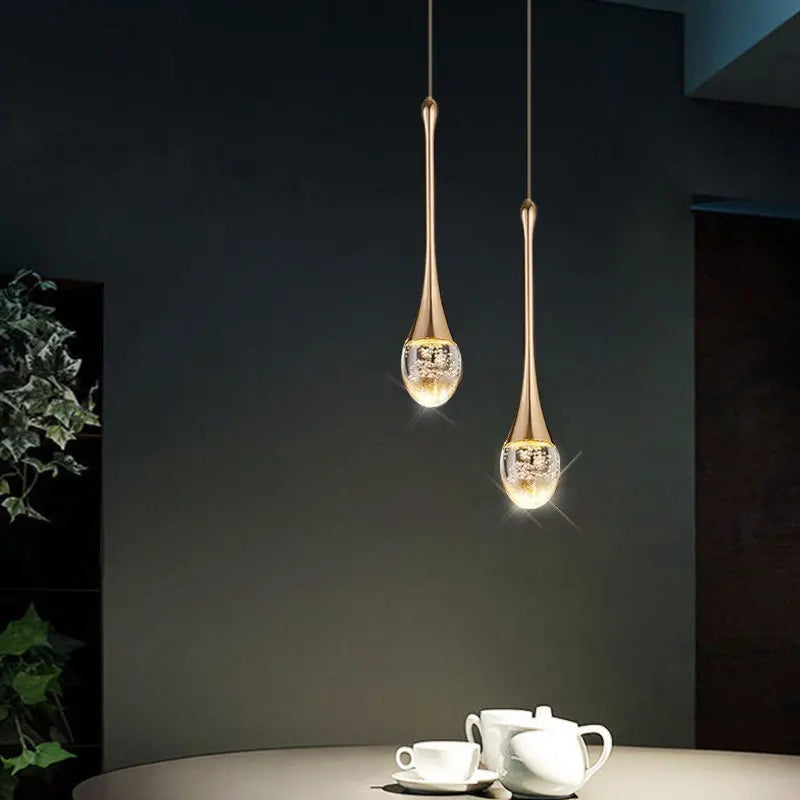 Minimalist Drop-Shaped Glass Adjustable Height Pendant Light