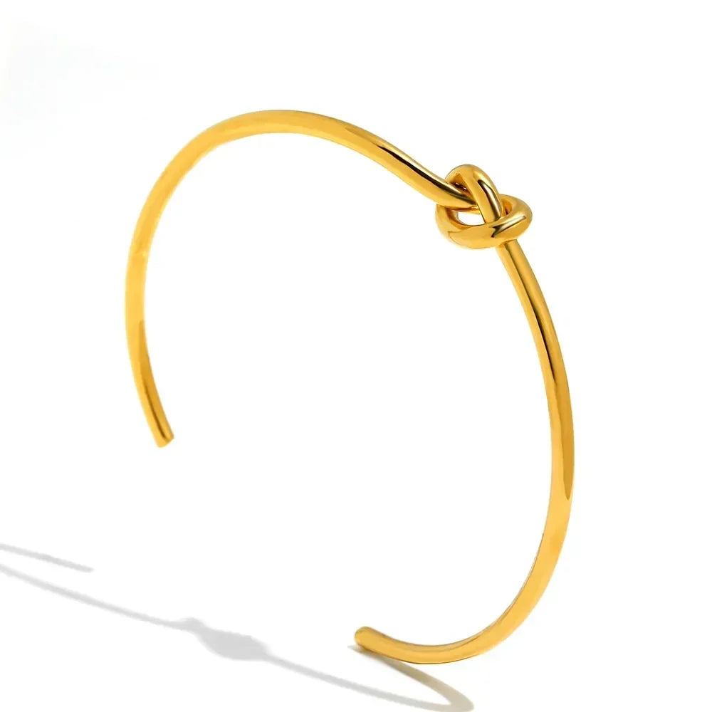 Twisted Knot Gold Plated Open Cuff Bangle Bracelet