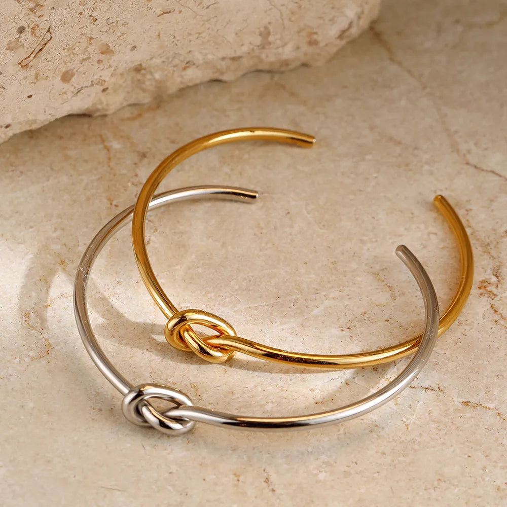 Twisted Knot Gold Plated Open Cuff Bangle Bracelet