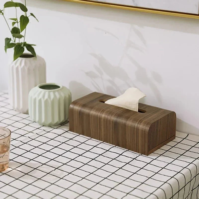 Curved Edge Solid Walnut Wood Tissue Box Holder