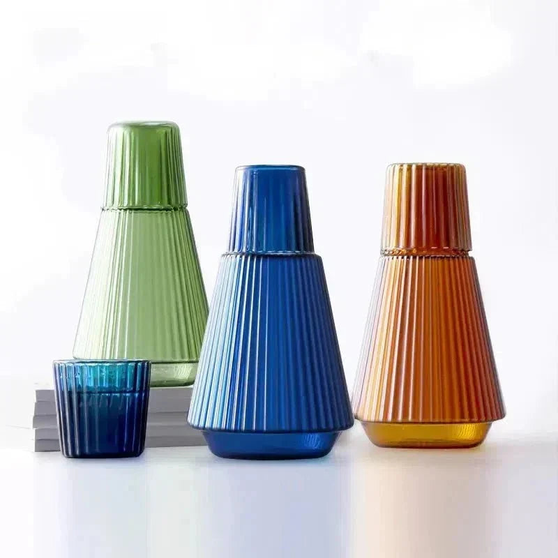 Pleated Borosilicate Glass Water Carafe With Stacking Tumbler Set