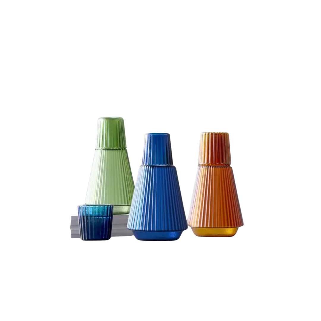 Pleated Borosilicate Glass Water Carafe With Stacking Tumbler Set