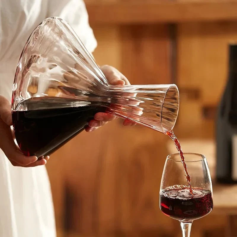Angular Glass Rotating Wine Decanter With Wooden Base