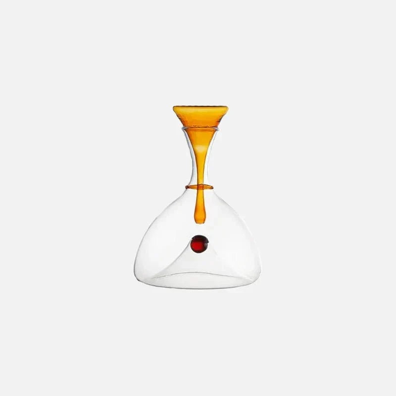 Hand Blown Curved Glass Wine Decanter With Sphere Stopper