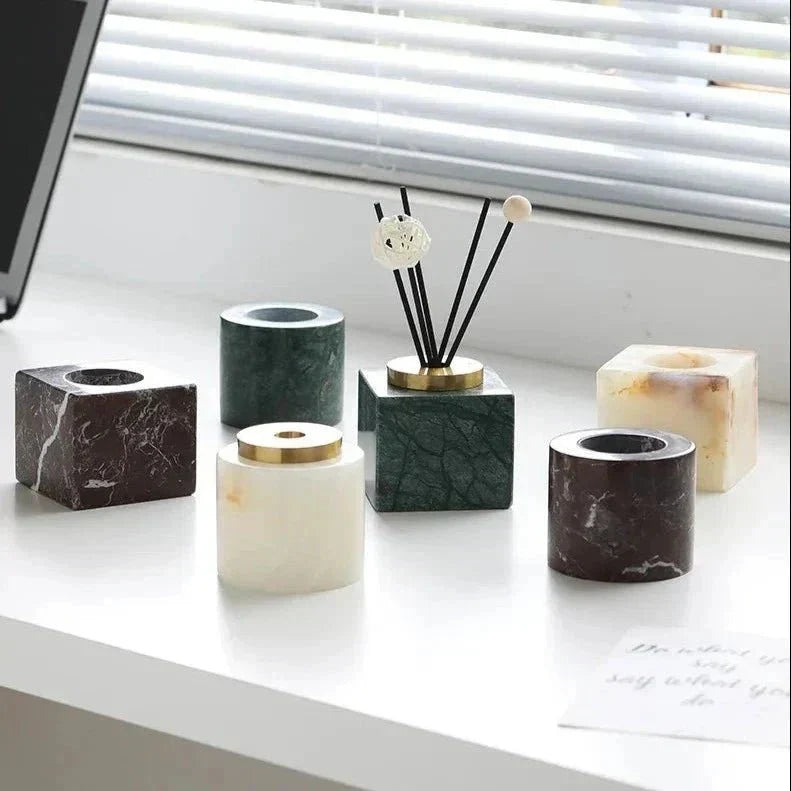 Handcrafted Natural Marble Minimalist Aroma Diffuser Sculpture Vase