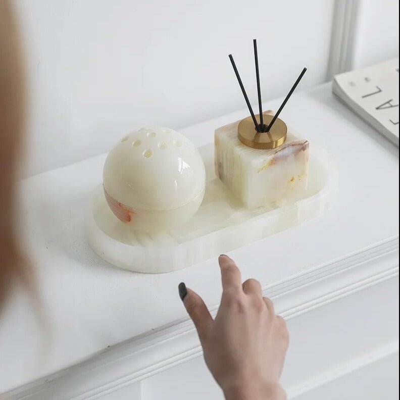 Handcrafted Natural Marble Minimalist Aroma Diffuser Sculpture Vase