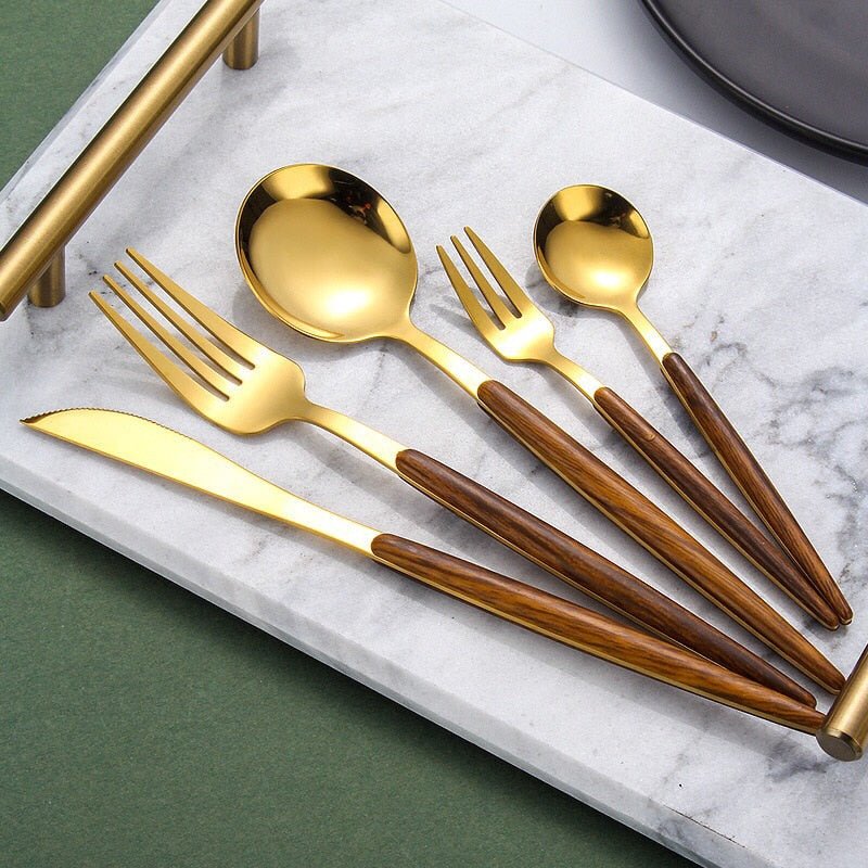 Wooden Handle Stainless Steel Ergonomic Flatware Cutlery Set
