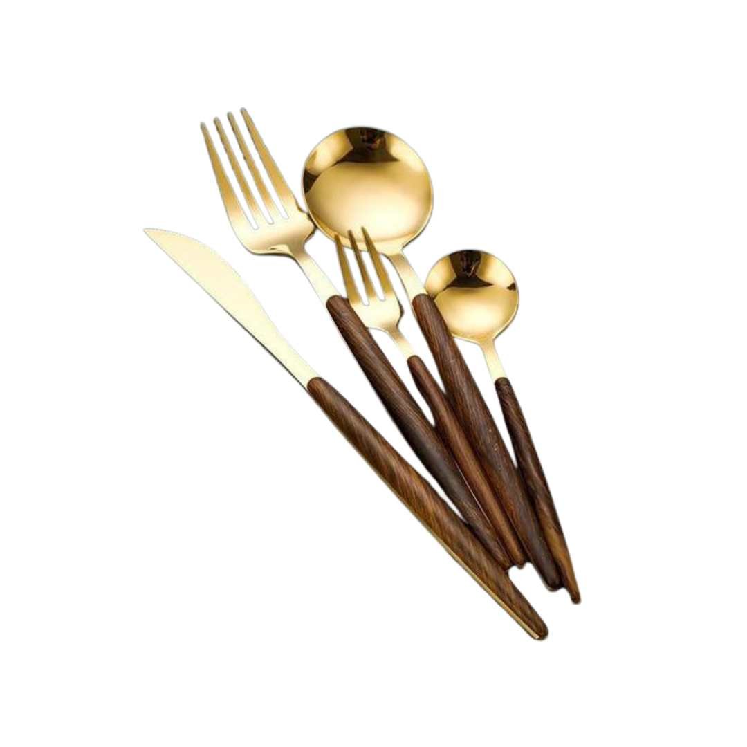 Wooden Handle Stainless Steel Ergonomic Flatware Cutlery Set