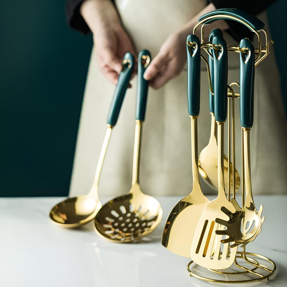 Ergonomic Stainless Steel Kitchen Cutlery Set With Storage Stand