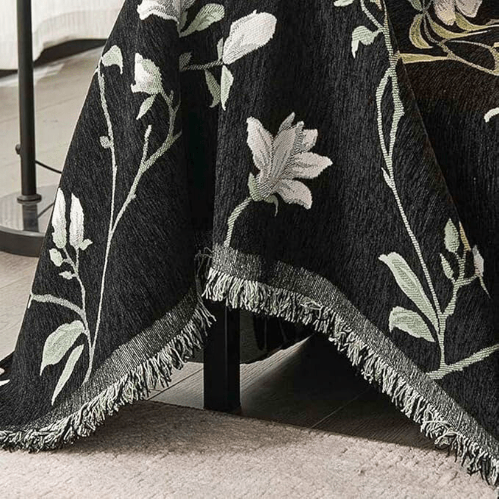 Vintage Floral Magnolia Chenille Fringed Sofa Slipcover Cover
