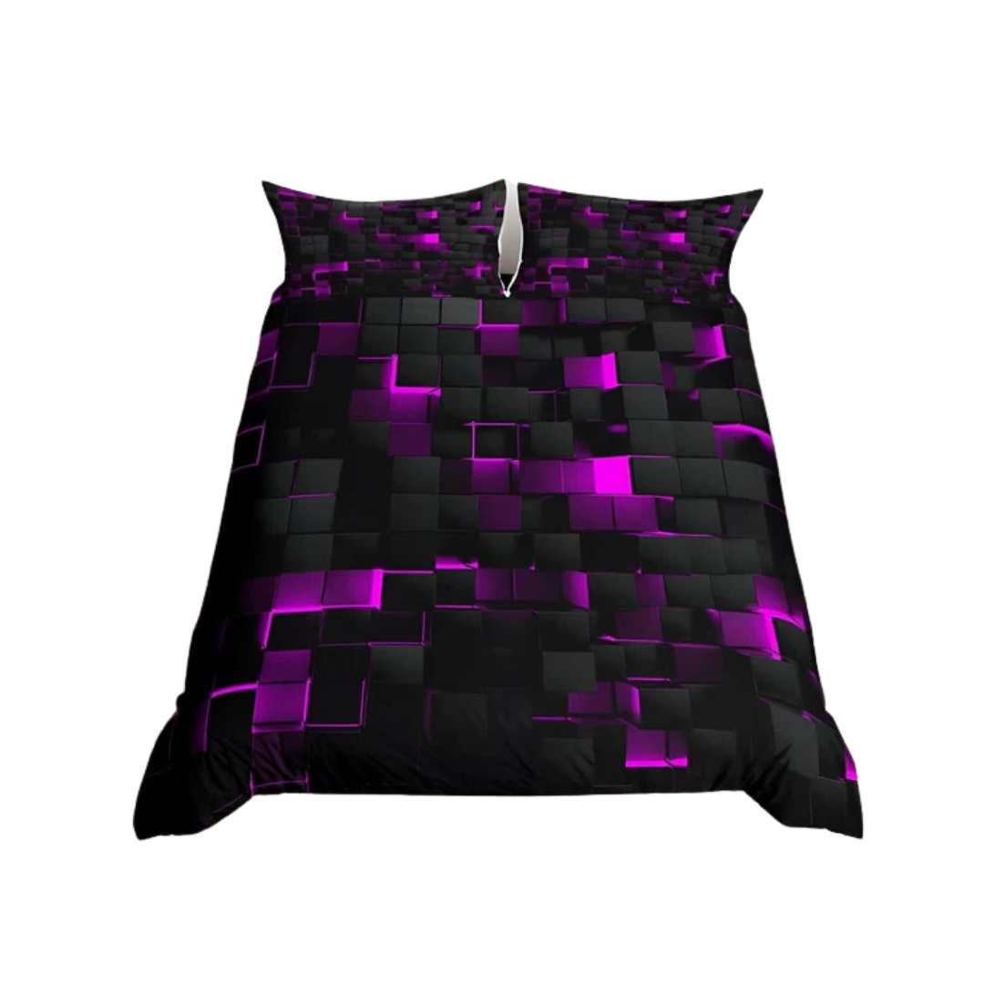 Futuristic Neon Grid 3D Print Microfiber Duvet Cover Set