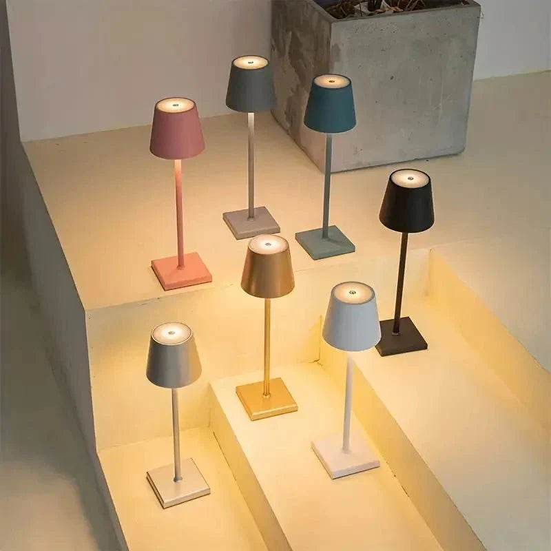 Modern Aluminum Metallic Rechargeable Touch Dimmable Cordless Table Lamp