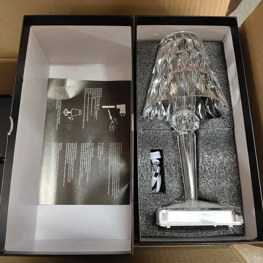 Sculptural Crystal Effect Acrylic Rechargeable Table Lamp