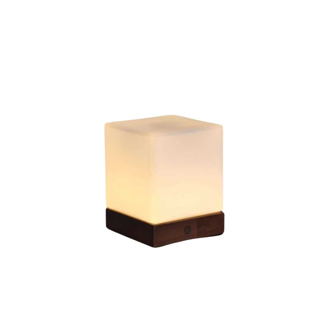 Minimalist Cubic Wood Frosted Glass Table Lamp