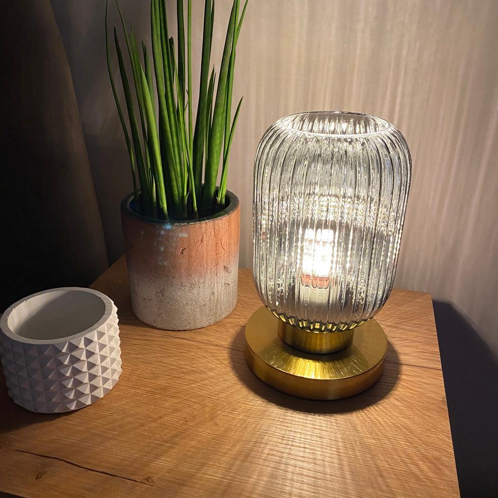 Scandinavian Amber Cut Glass Slim Metal Table Lamp