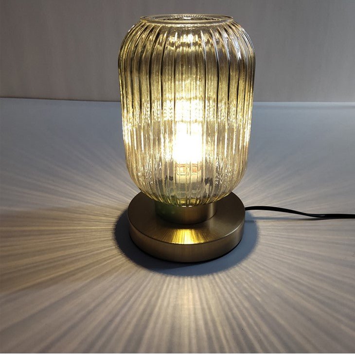 Scandinavian Amber Cut Glass Slim Metal Table Lamp