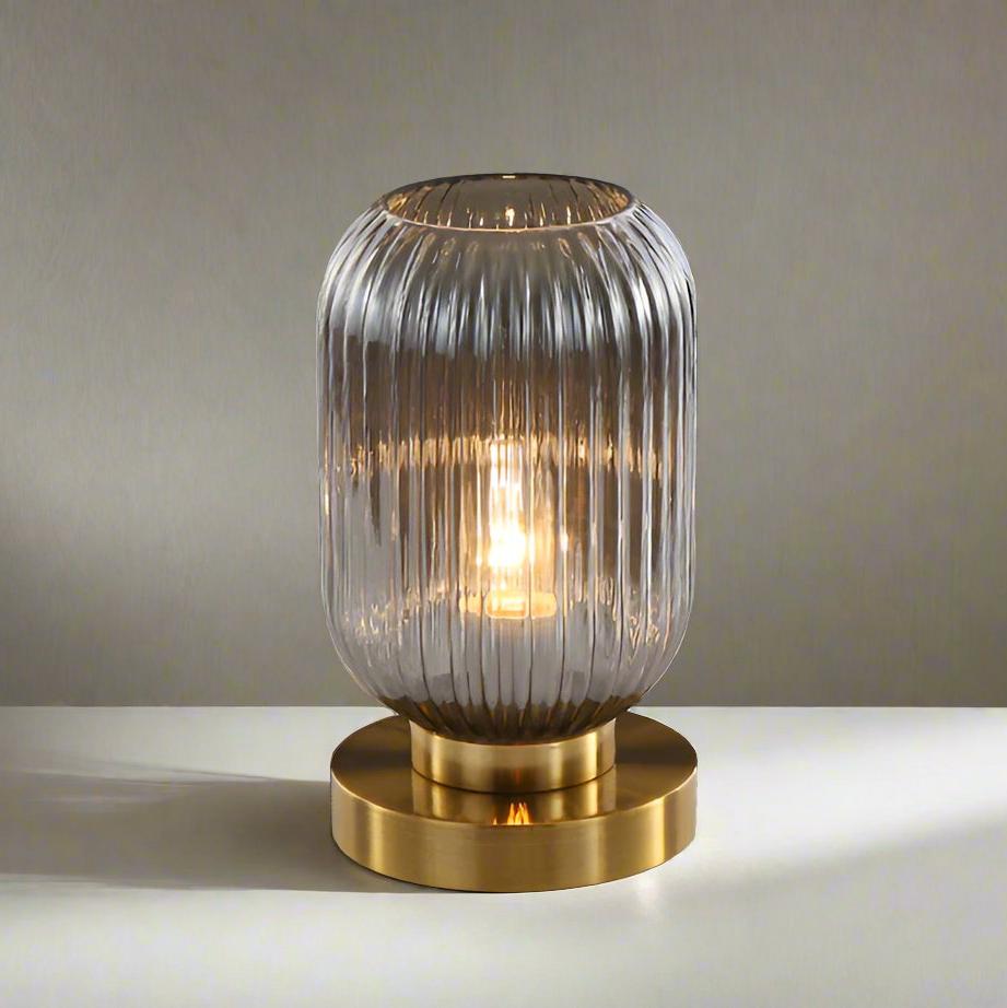 Scandinavian Amber Cut Glass Slim Metal Table Lamp