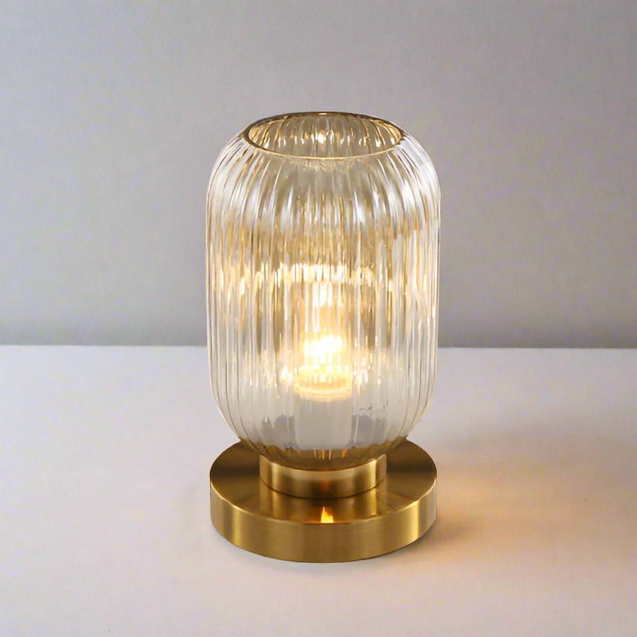 Scandinavian Amber Cut Glass Slim Metal Table Lamp