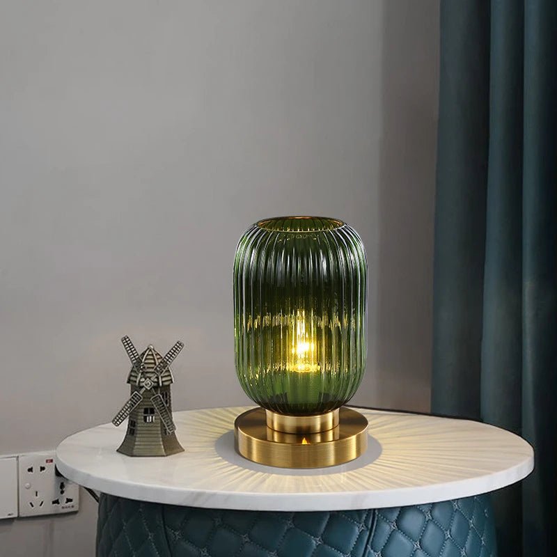 Scandinavian Amber Cut Glass Slim Metal Table Lamp