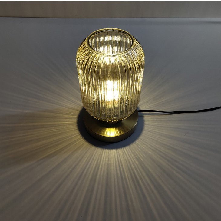Scandinavian Amber Cut Glass Slim Metal Table Lamp