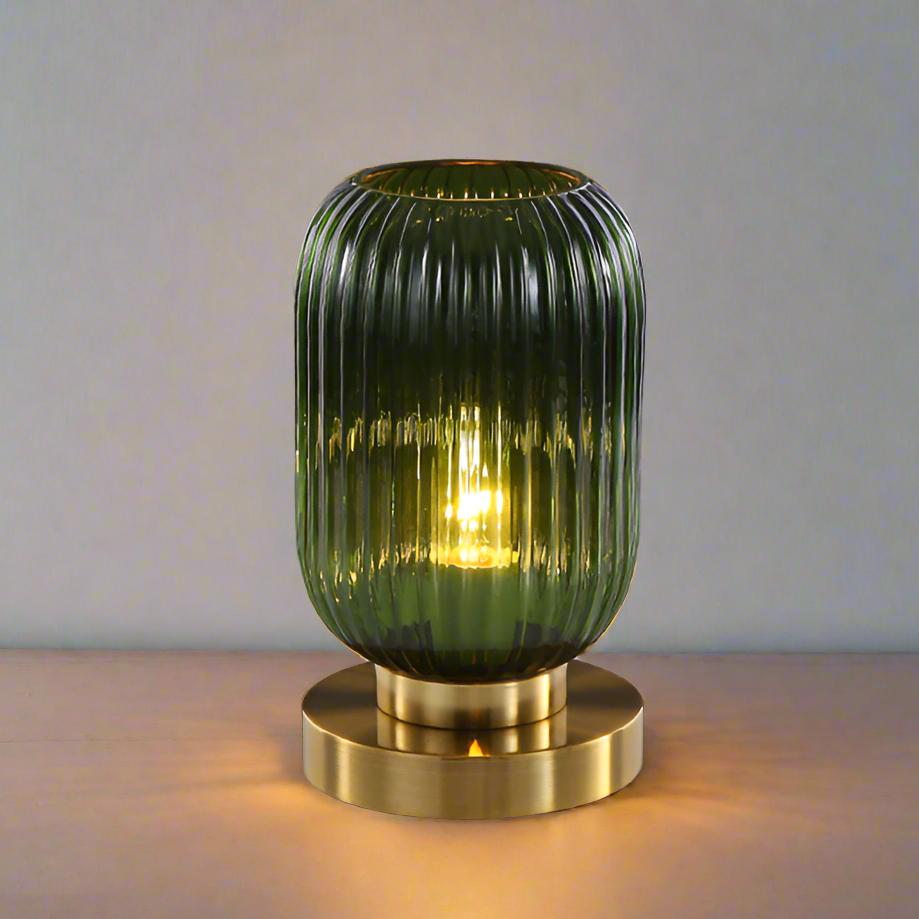Scandinavian Amber Cut Glass Slim Metal Table Lamp