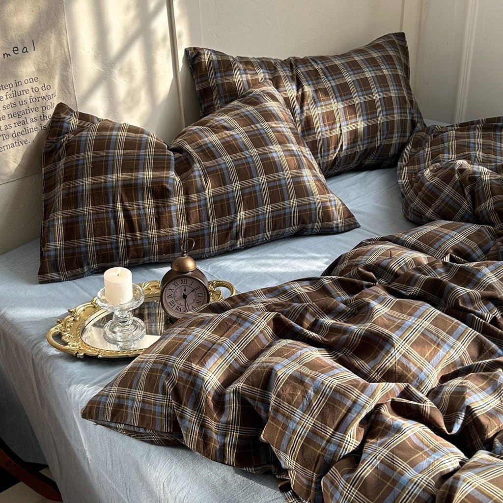 Vintage Checkered Cottage Cotton Duvet Cover Bedding Set