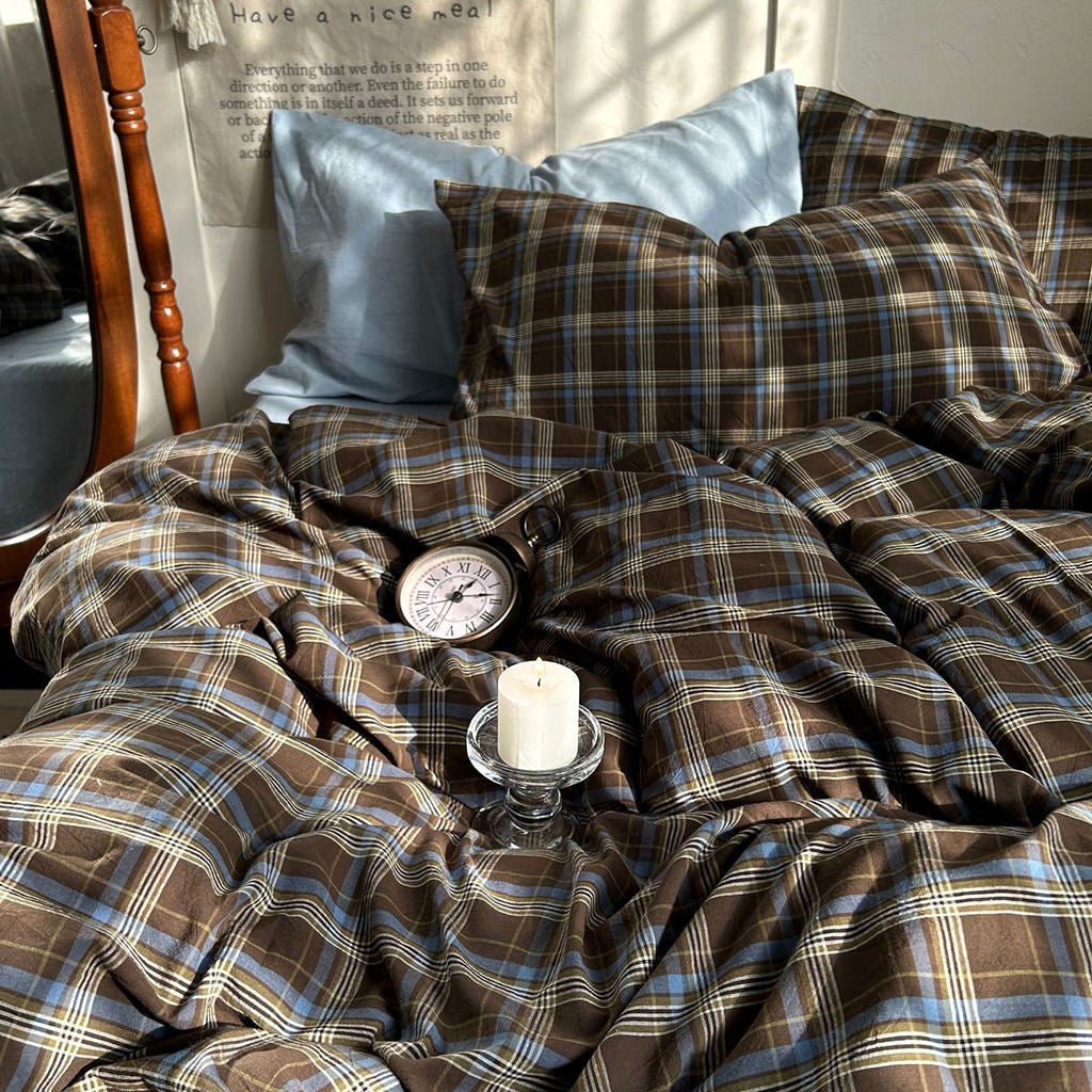 Vintage Checkered Cottage Cotton Duvet Cover Bedding Set