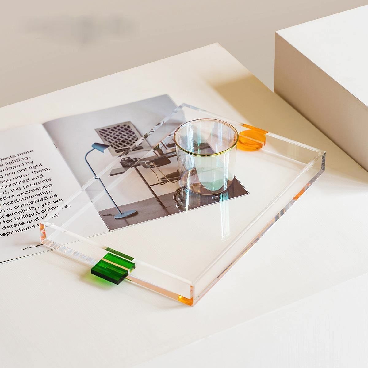 Rectangular Acrylic Neon Handle Serving Tray