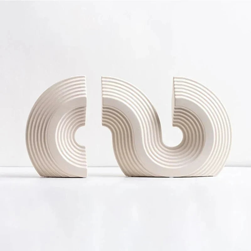 Sculptural Arched Ceramic Grooved Texture Bookend Set