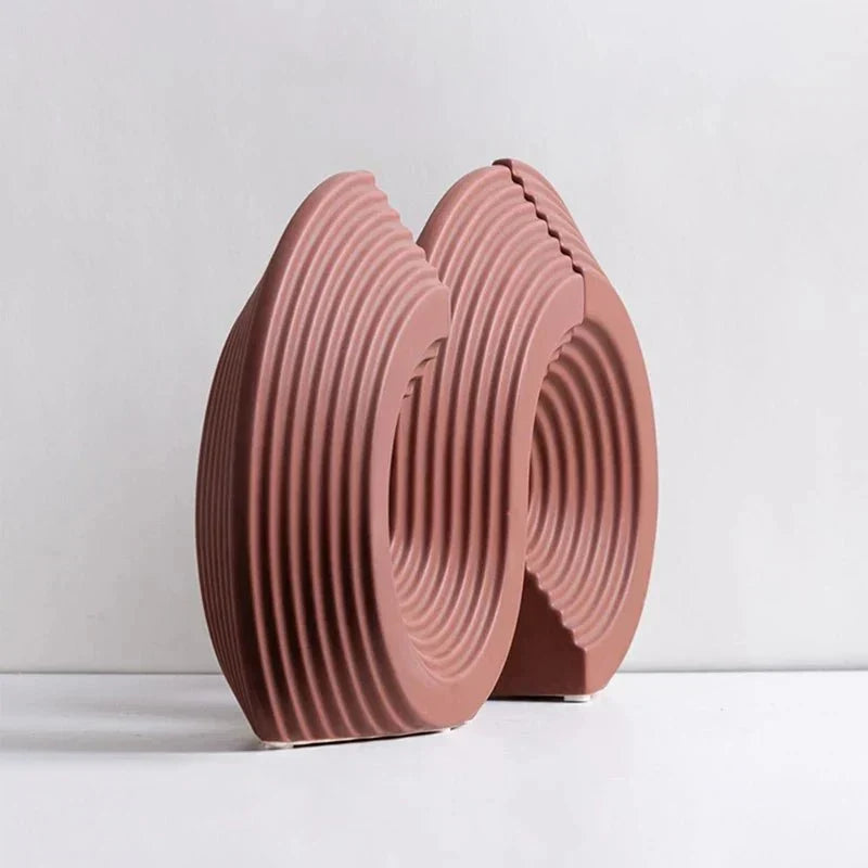 Sculptural Arched Ceramic Grooved Texture Bookend Set