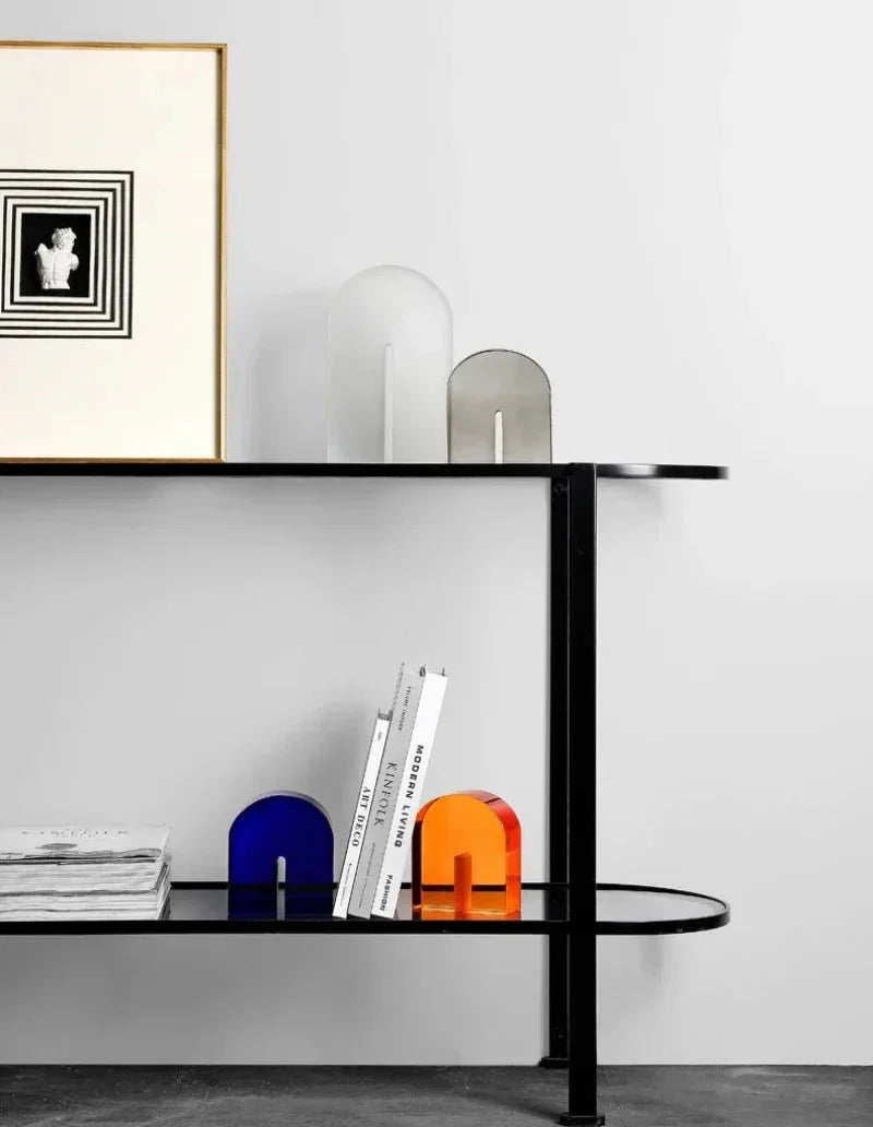 Geometric Polished Crystal Cube Arch Nonslip Bookends