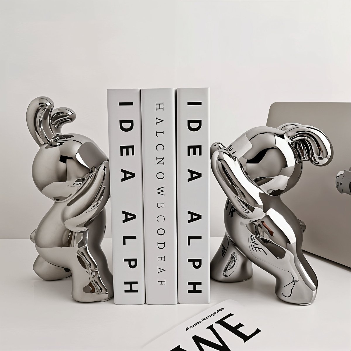 Sculptural Rabbit Shaped Modern Weighted Bookends Set