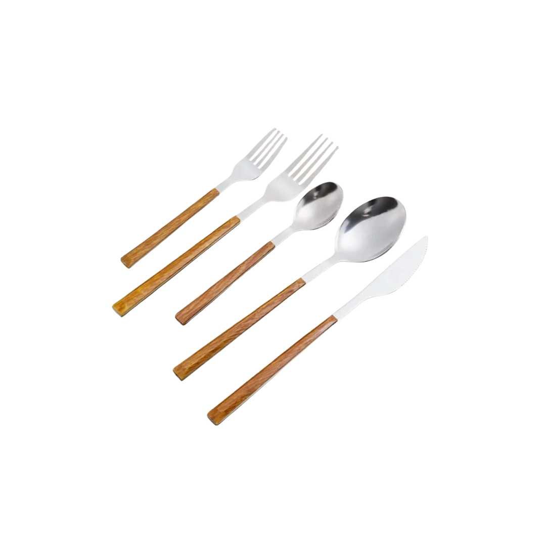 Elm Wood Handle Stainless Steel Kitchen Flatware Cutlery Set