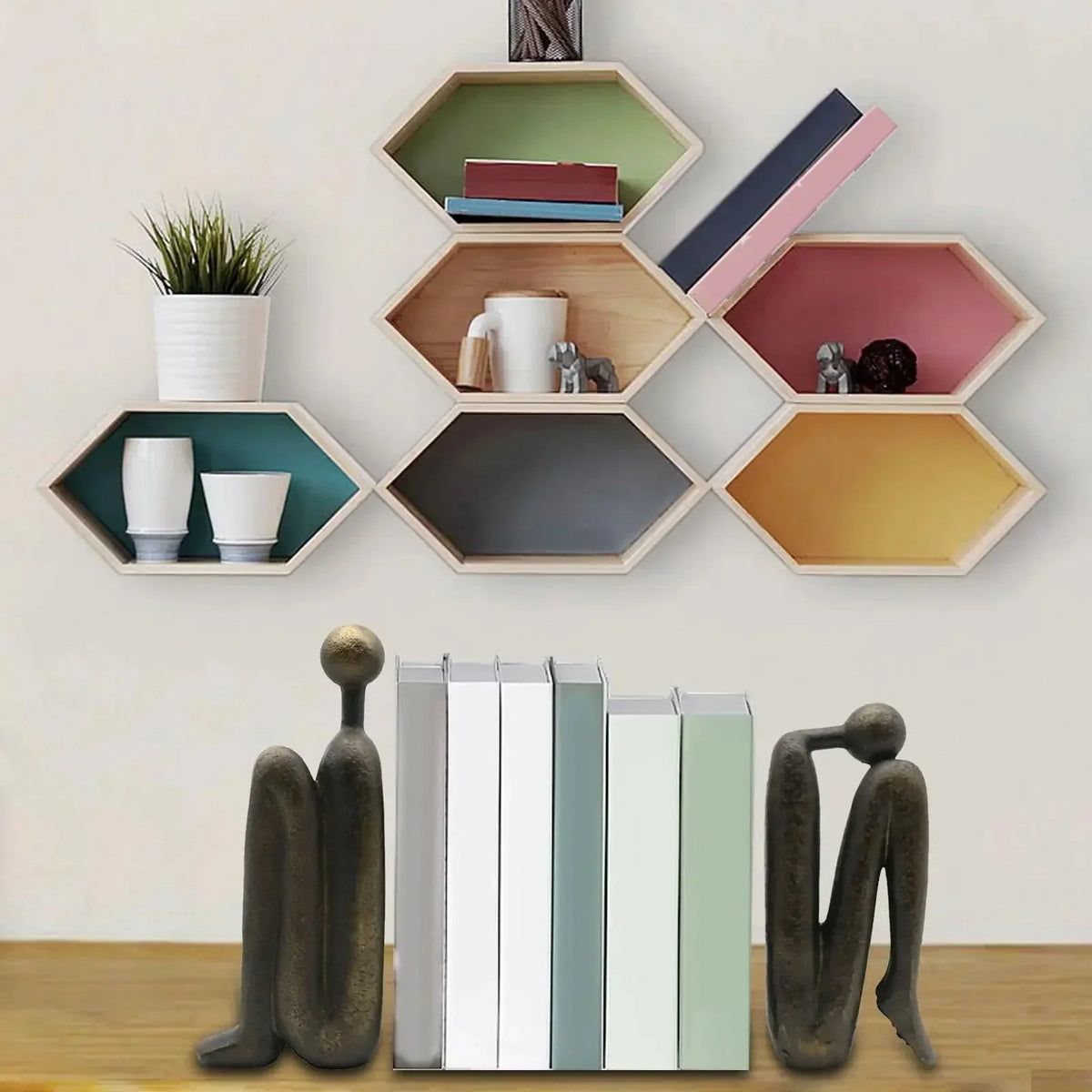 Nordic Durable Resin Compact Book Organizer Bookends Pair