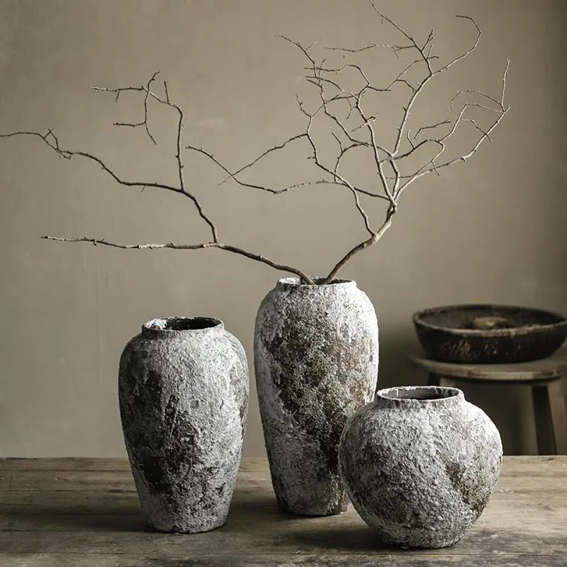 Minimalist Stone-Finish Ceramic Decorative Vase For Living Room
