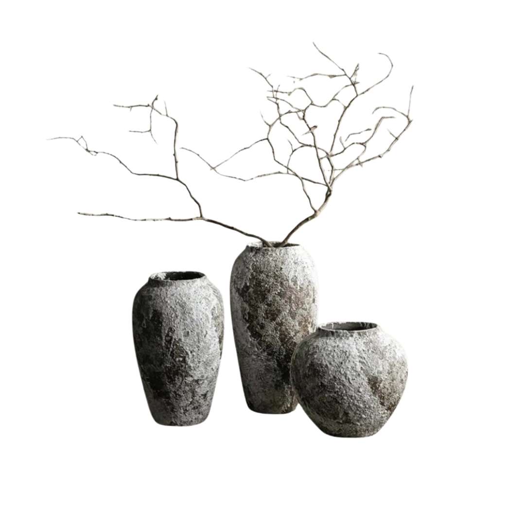 Minimalist Stone-Finish Ceramic Decorative Vase For Living Room