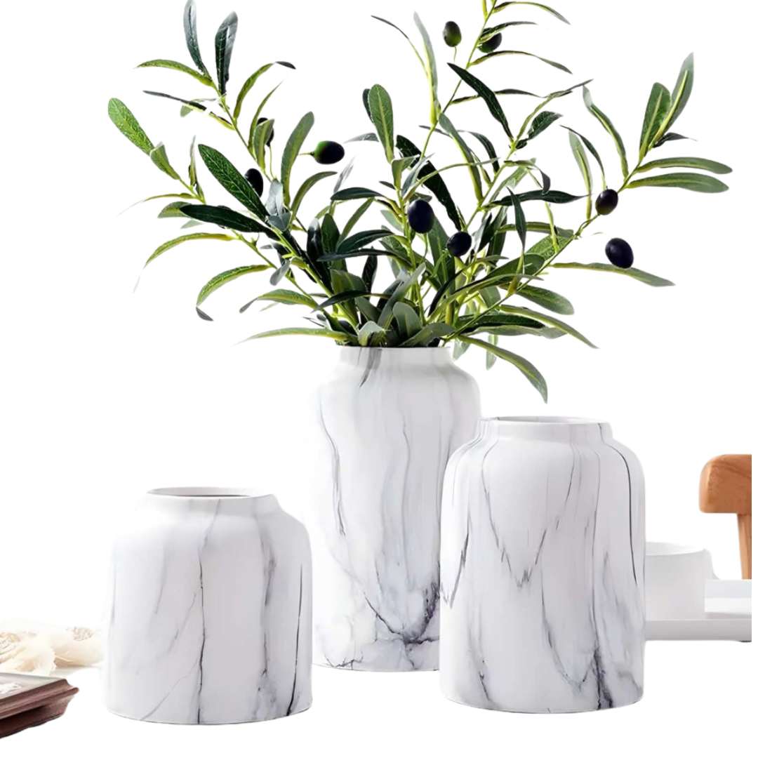 Marbled Ceramic Glossy Finish Three Piece Vase Set