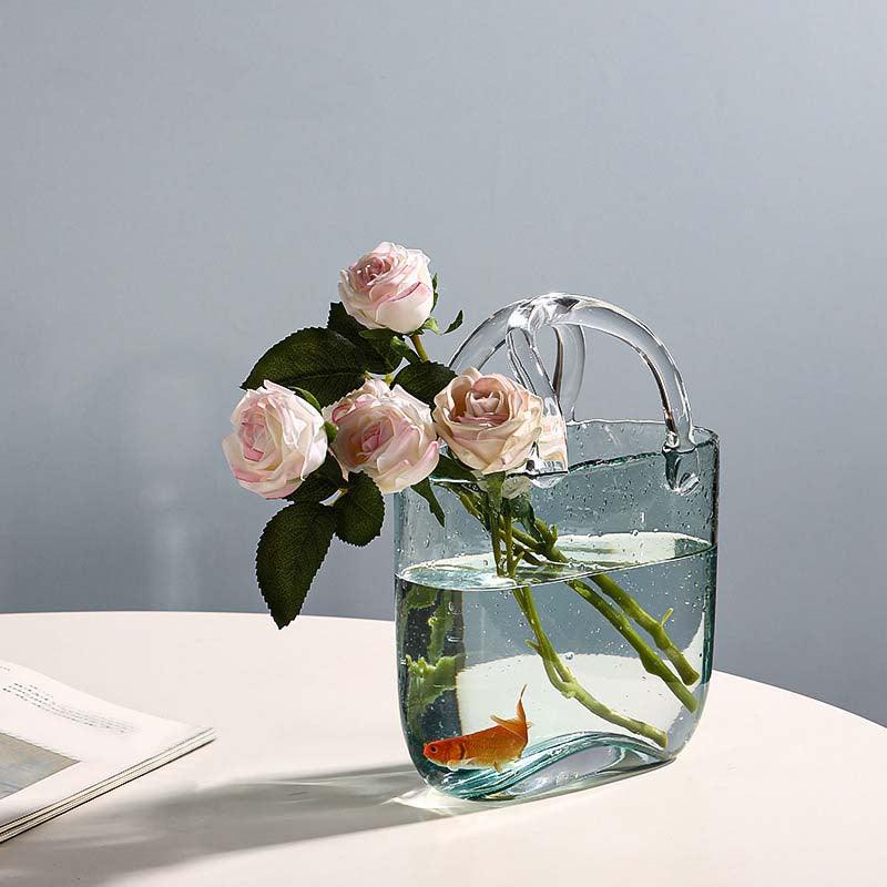 Sculptural Handbag Silhouette Clear Glass Decorative Flower Vase