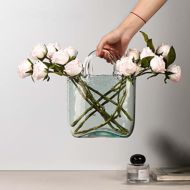 Sculptural Handbag Silhouette Clear Glass Decorative Flower Vase