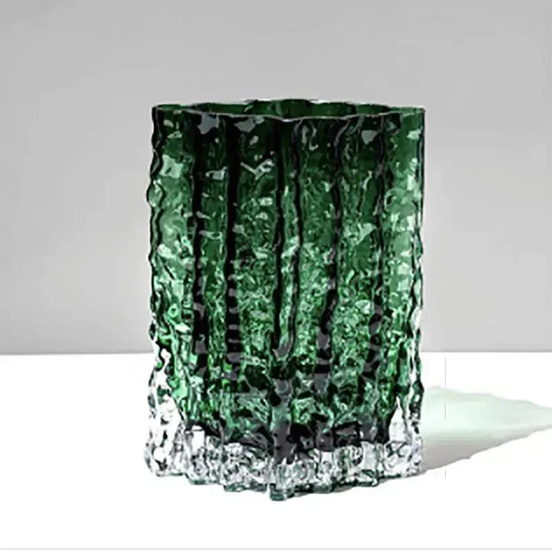 Frosted Textured Glass Sculpted Ice Effect Decorative Flower Vase