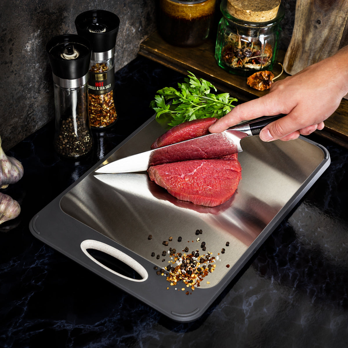 Non-Porous Heat Resistant Stainless Steel Cutting Board
