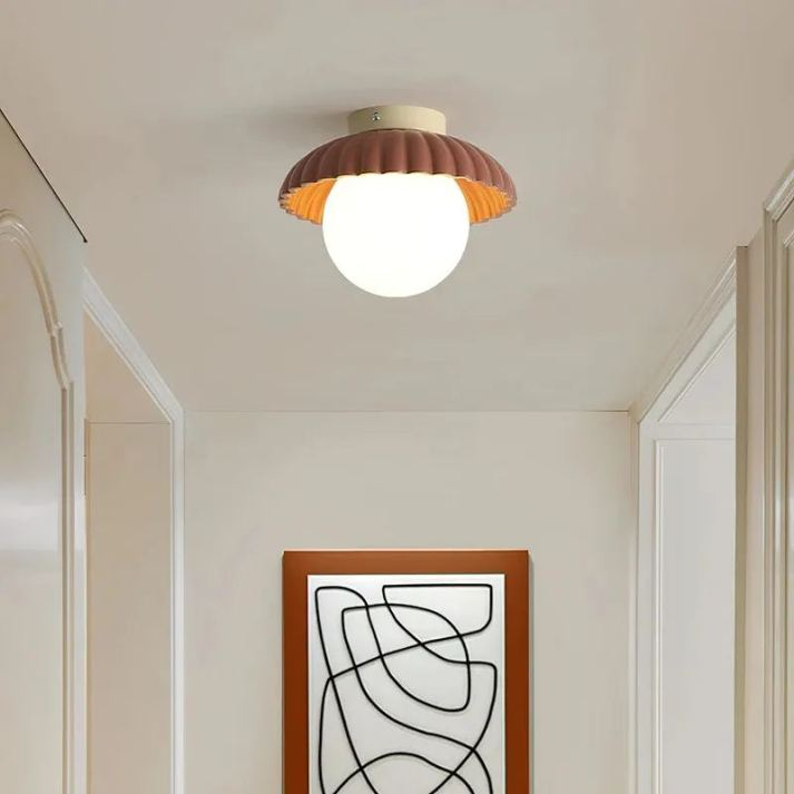 Ribbed Iron Frosted Glass Globe Flush Mount Ceiling Light