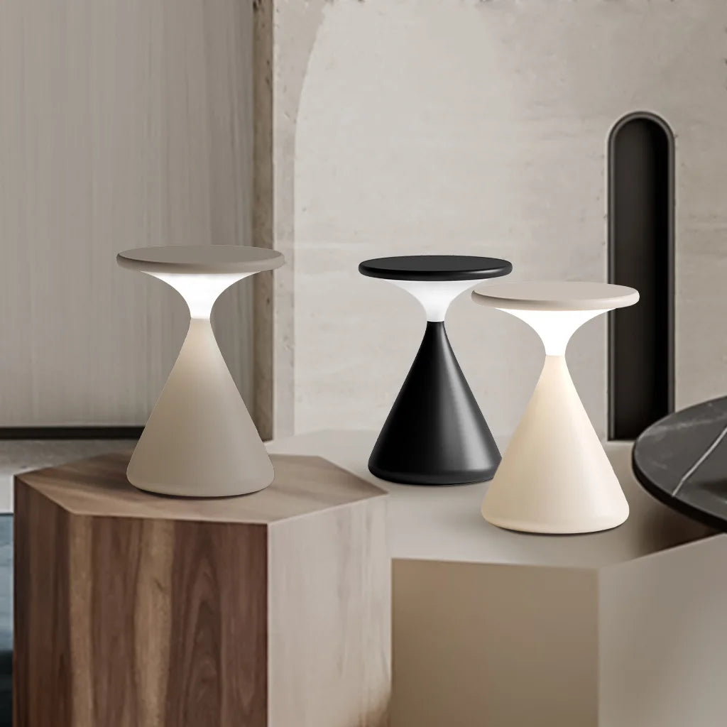 Sculptural Hourglass Cordless Dimmable Rechargeable Minimalist Table Lamp
