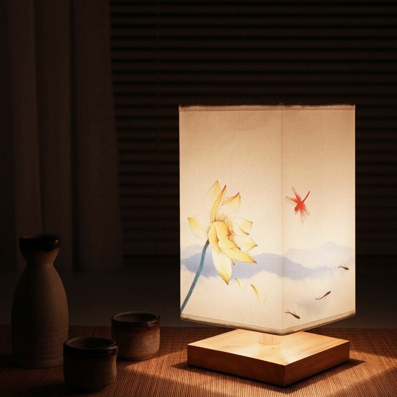 Japanese Scandinavian Minimalist Bamboo Wood Push Button Table Lamp