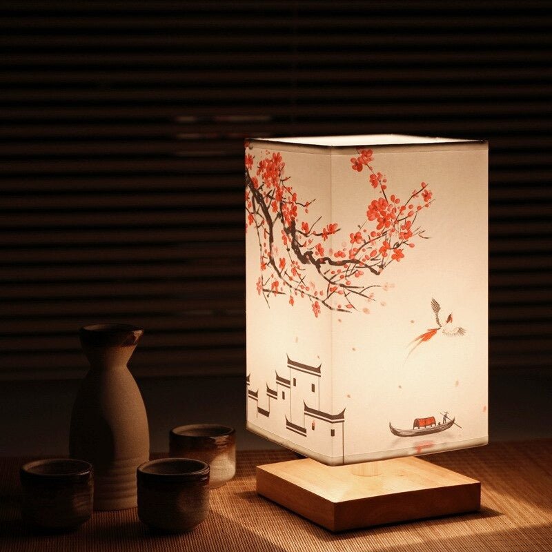 Japanese Scandinavian Minimalist Bamboo Wood Push Button Table Lamp