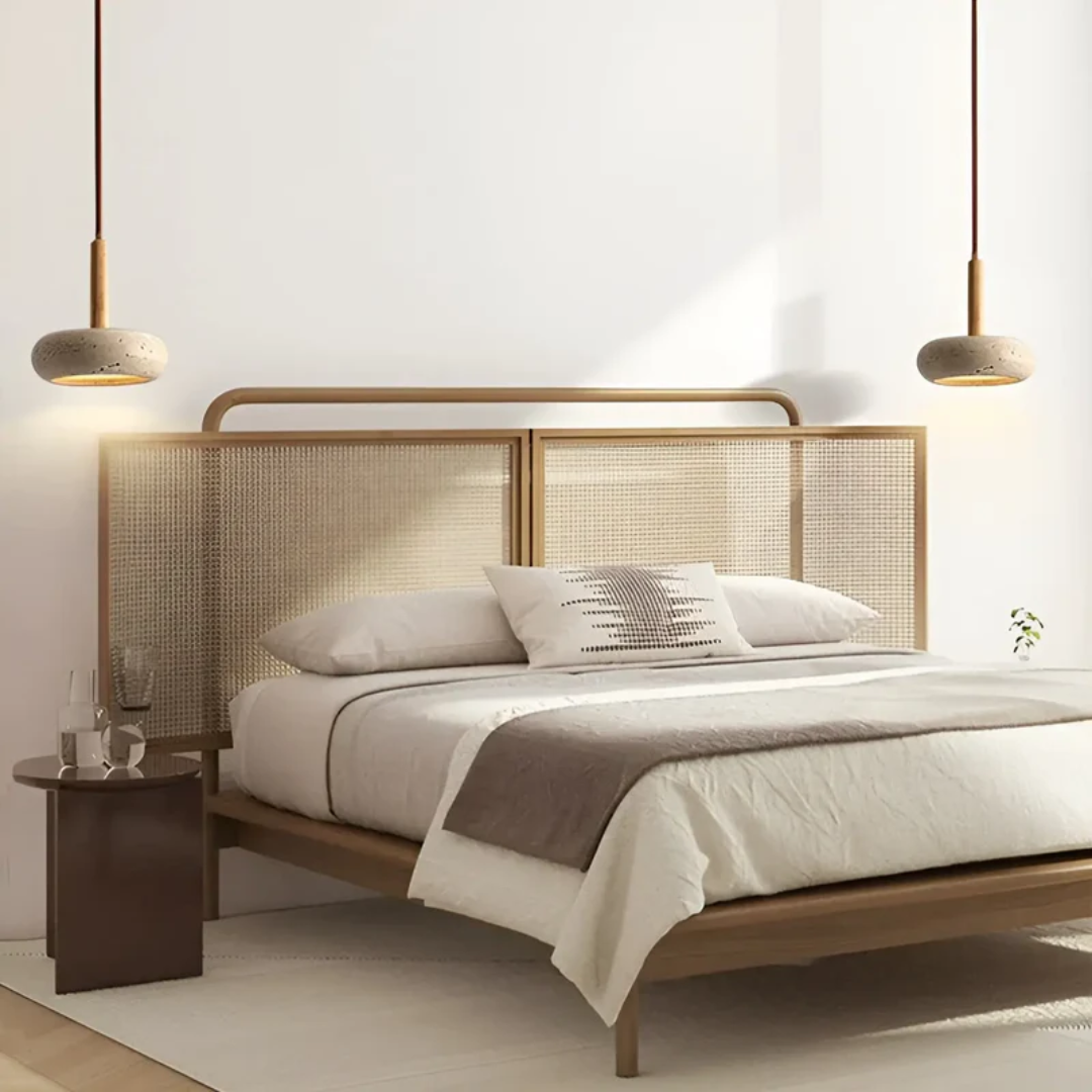 Japanese Stone Wood Cosmic Halo Adjustable Pendant Light