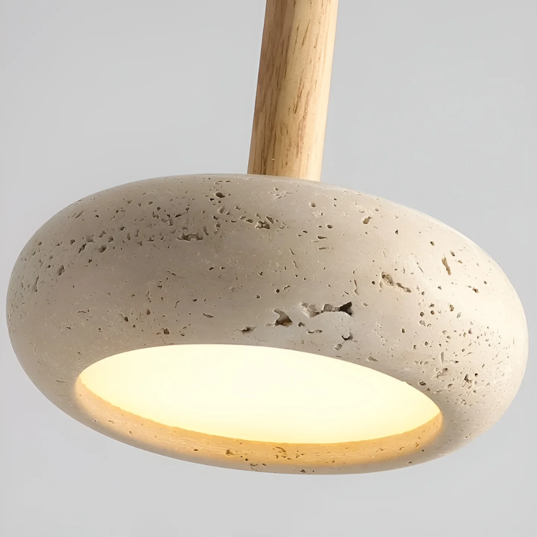 Japanese Stone Wood Cosmic Halo Adjustable Pendant Light