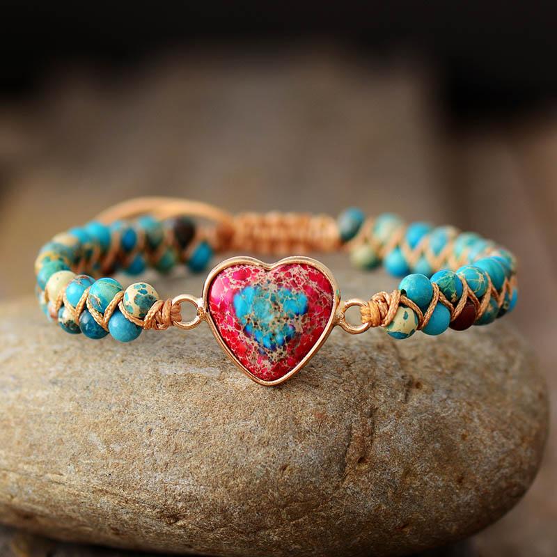 Handmade Jasper Crystal Beaded Adjustable Cord Friendship Bracelet