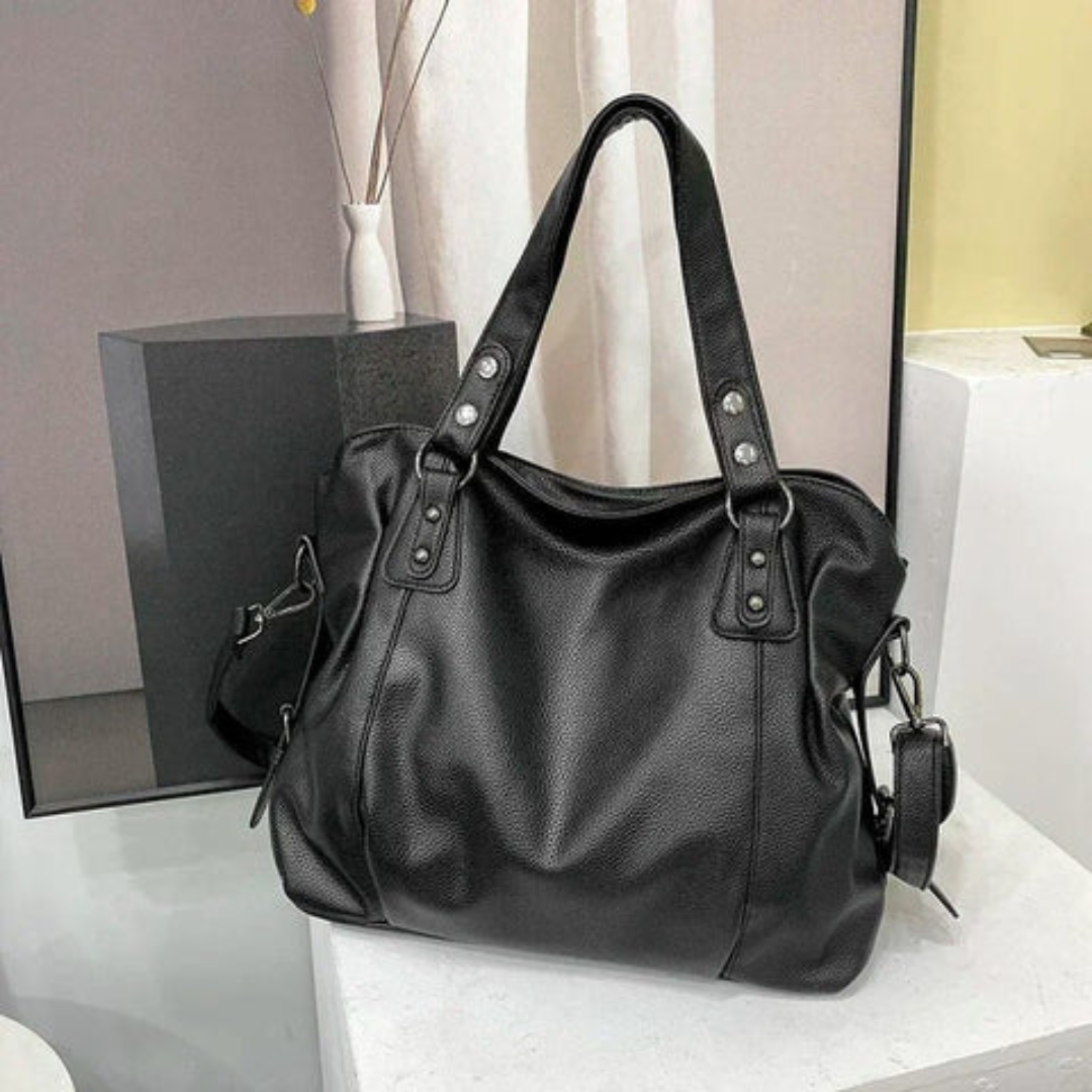 Spacious Genuine Leather Zip Closure Women's Shoulder Bag