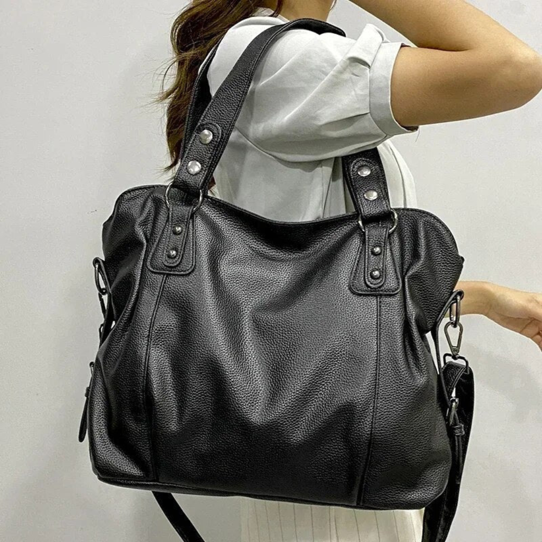 Spacious Genuine Leather Zip Closure Women's Shoulder Bag